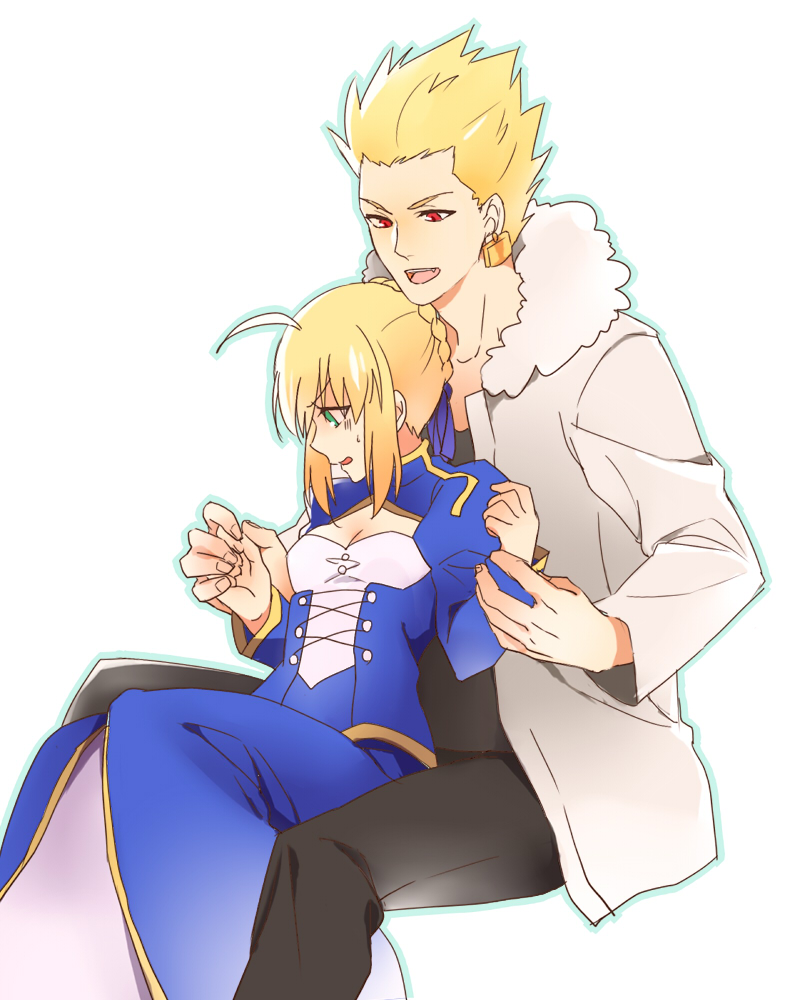 artoria pendragon, saber, and gilgamesh (fate and 1 more) drawn by ha84no