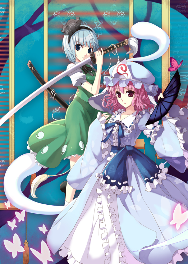 konpaku youmu and saigyouji yuyuko (touhou) drawn by leona_(pixiv)