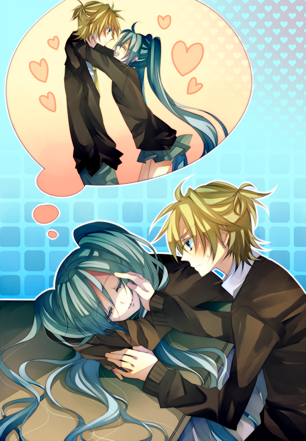 hatsune miku and kagamine len (vocaloid) drawn by tsukioka_tsukiho
