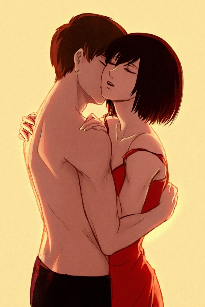 mikasa ackerman and eren yeager (shingeki no kyojin) drawn by daydream24-7