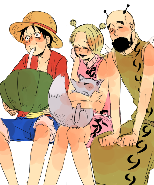 monkey d. luffy, conis, su, and pagaya (one piece) drawn by jump_(ah0029)