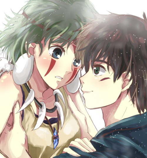 san and ashitaka (mononoke hime) drawn by mitsu_yomogi
