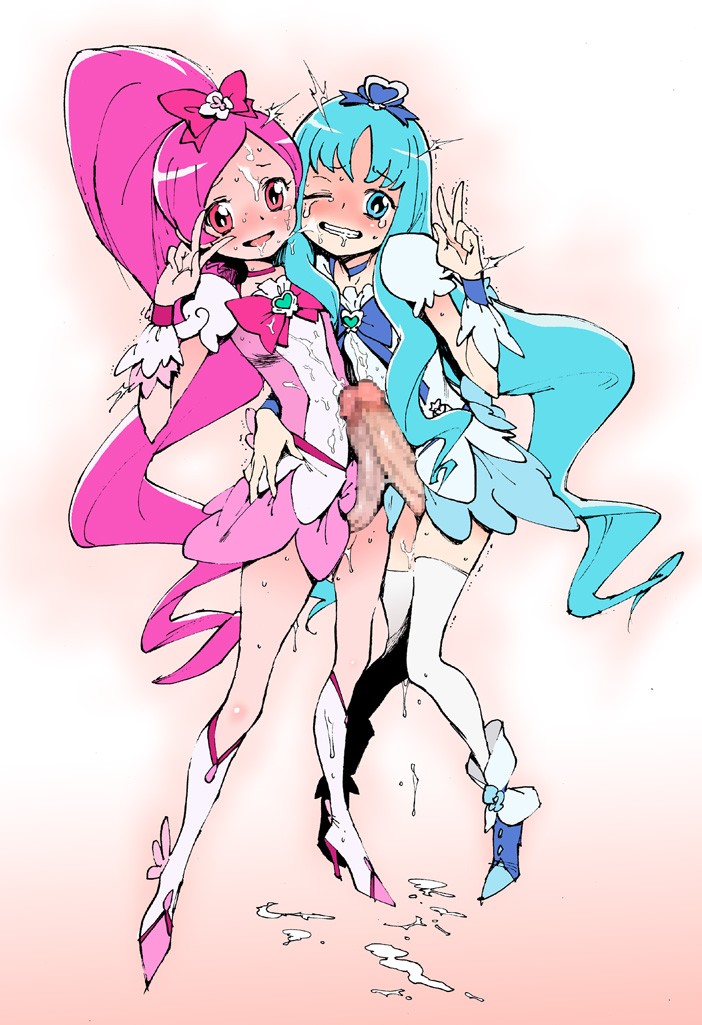 kurumi erika, hanasaki tsubomi, cure marine, and cure blossom (precure and 1 more) drawn by inoue_kiyoshirou