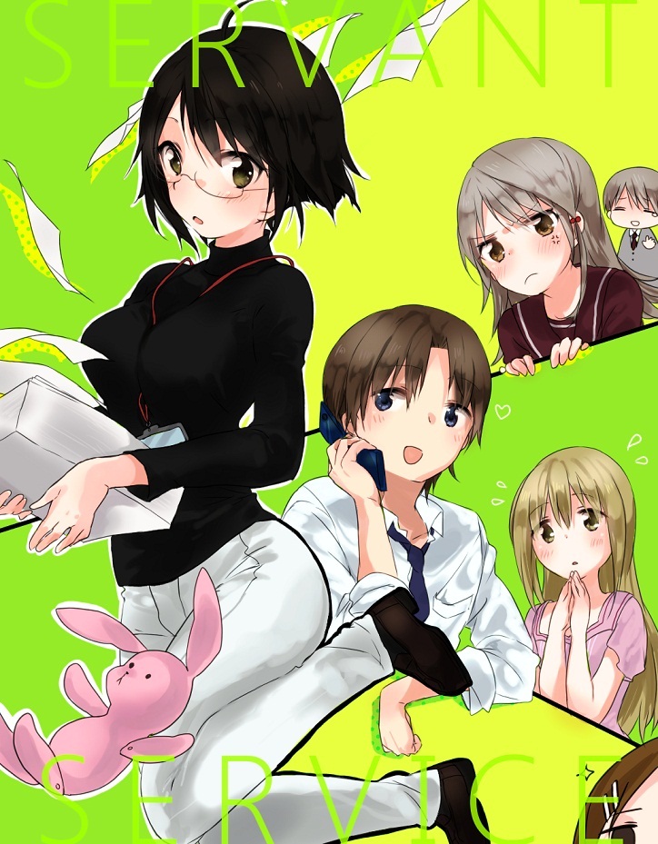 yamagami lucy, hasebe yutaka, miyoshi saya, chihaya megumi, ichimiya taishi, and 2 more (servant x service) drawn by aguri_(aguri0406-aoi)