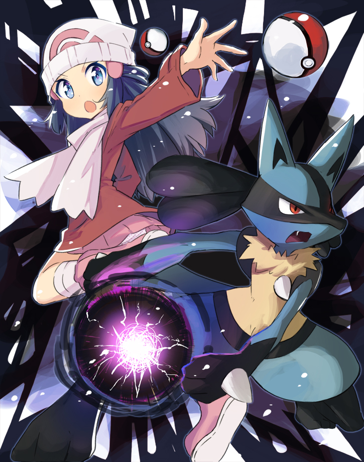 dawn and lucario (pokemon and 2 more) drawn by abe_kanari