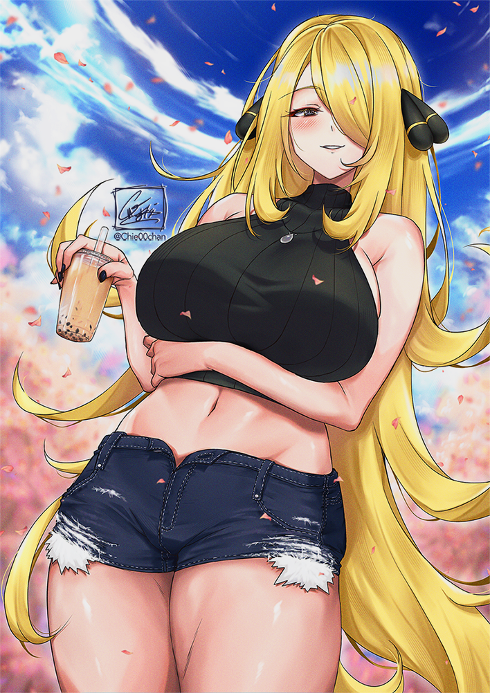 cynthia (pokemon and 1 more) drawn by chie00chan