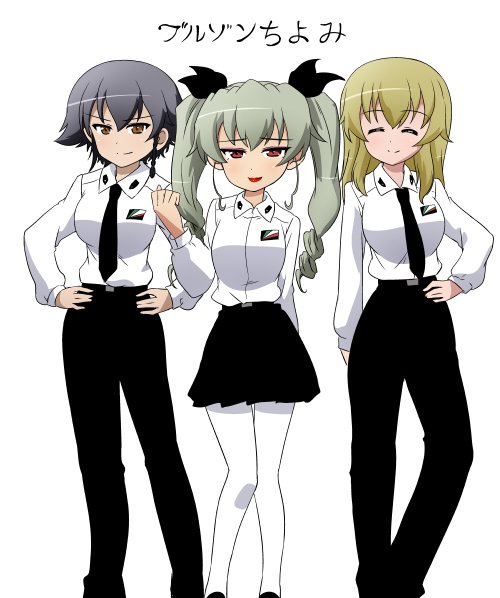anchovy, pepperoni, carpaccio, and blouson chiemi (girls und panzer) drawn by nanashiro_gorou