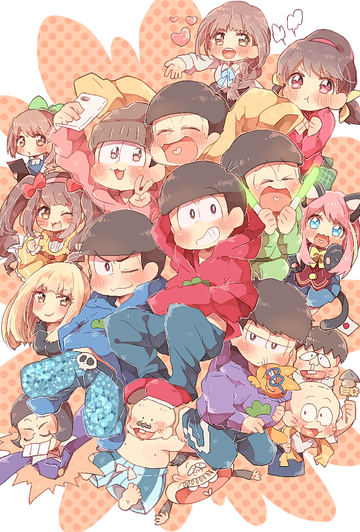 matsuno osomatsu, matsuno karamatsu, matsuno ichimatsu, matsuno jyushimatsu, matsuno choromatsu, and 12 more (osomatsu and 1 more) drawn by maguro_croquette