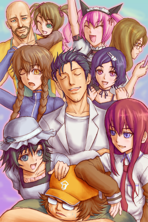 makise kurisu, okabe rintarou, shiina mayuri, amane suzuha, urushibara luka, and 5 more (science adventure and 1 more) drawn by masa_tarou