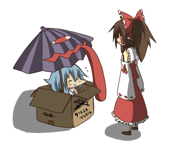 hakurei reimu and tatara kogasa (touhou) drawn by asyura_kumo