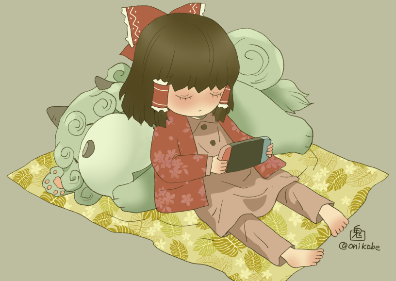 hakurei reimu and komano aunn (touhou) drawn by onikobe_rin