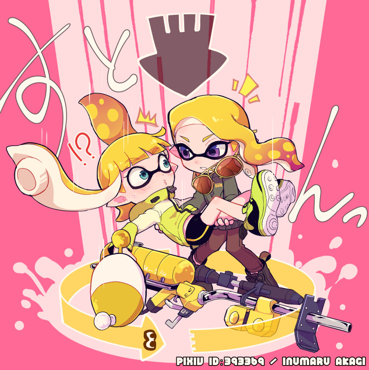 inkling player character and inkling girl (splatoon) drawn by inumaru_akagi