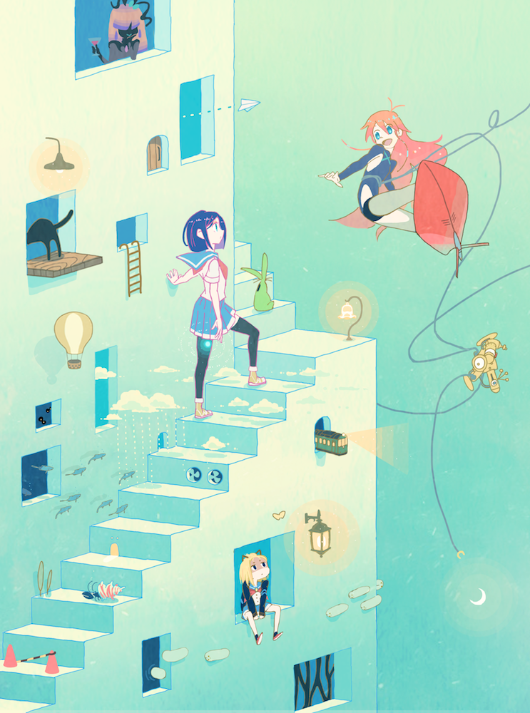 kokomine cocona, papika, yayaka, uexkull, tt-392, and 1 more (flip flappers) drawn by c_otom