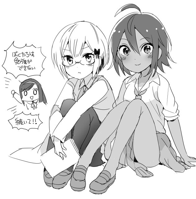 ogata rizu, furuhashi fumino, and takemoto uruka (bokutachi wa benkyou ga dekinai) drawn by kuma_jet