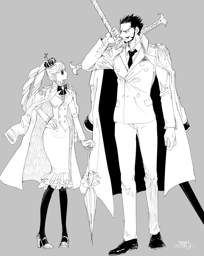 perona and dracule mihawk (one piece) drawn by shina_(ooo417ooo)