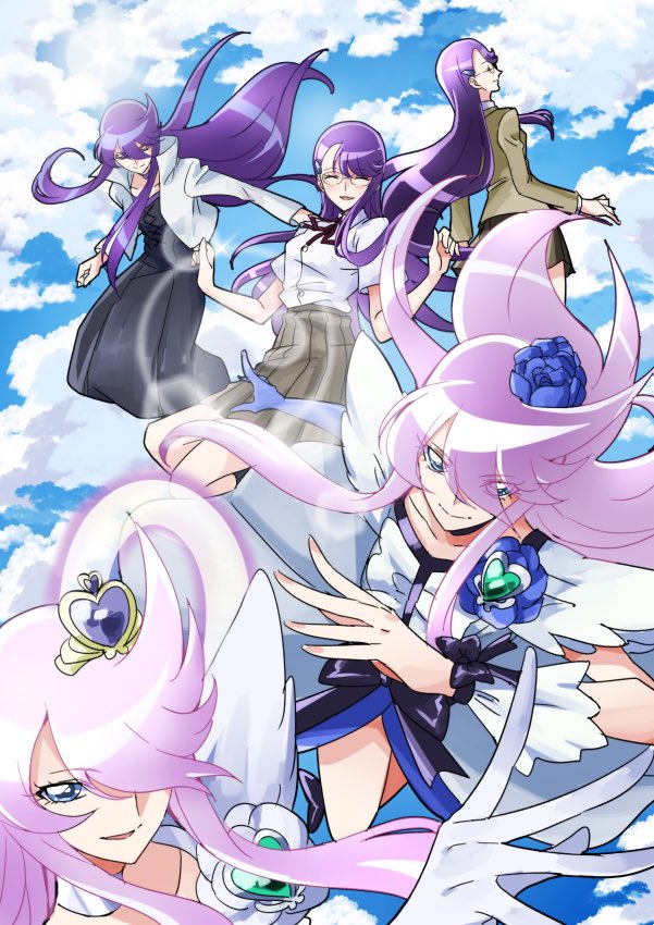 tsukikage yuri, cure moonlight, and cure moonlight mirage (precure and 1 more) drawn by tsukikage_oyama