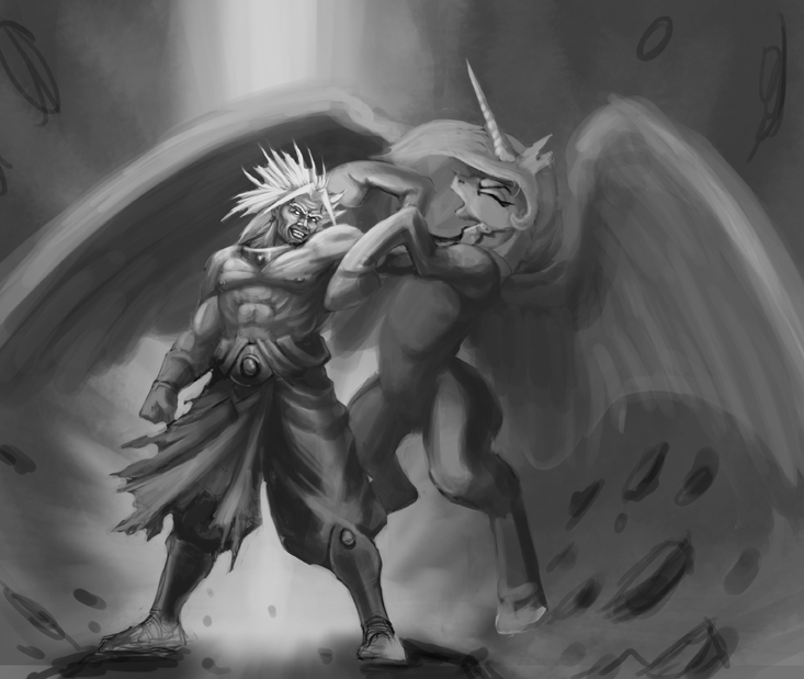 broly and princess celestia (dragon ball and 3 more) drawn by hattonslayden
