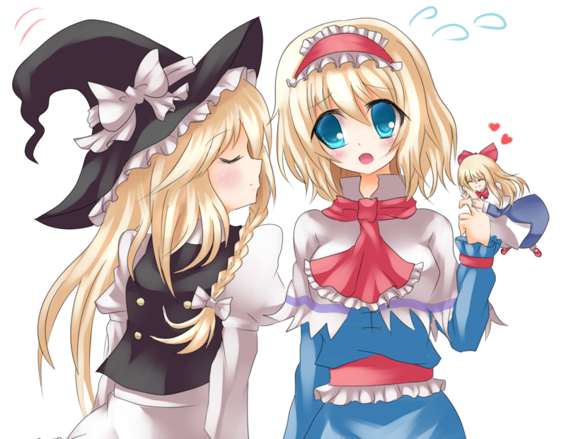 kirisame marisa, alice margatroid, and shanghai doll (touhou) drawn by aliage