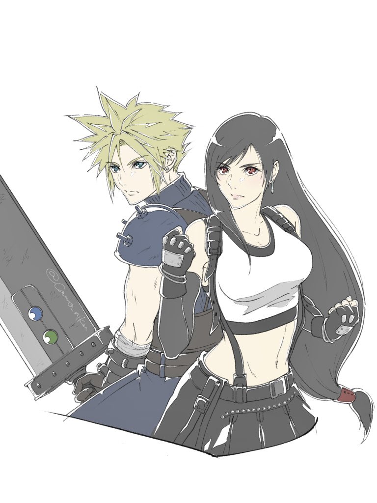 tifa lockhart and cloud strife (final fantasy and 3 more) drawn by camo_niku