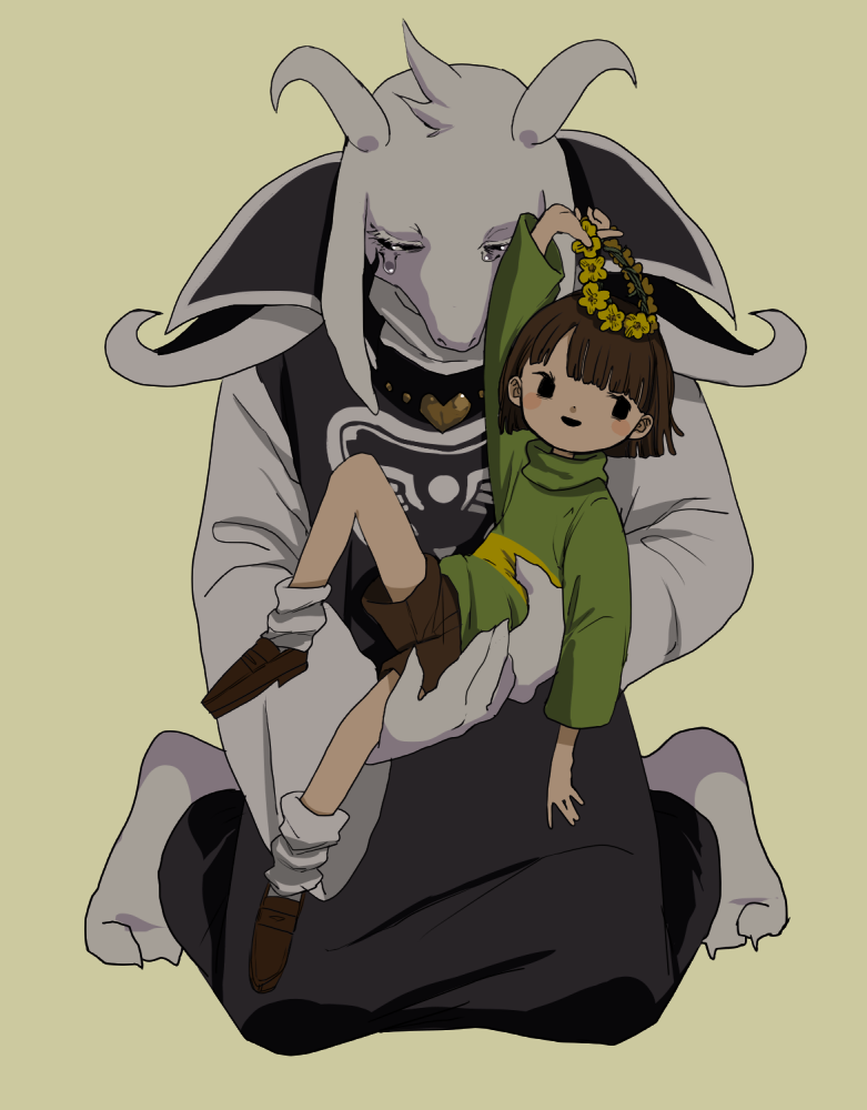 chara and asriel dreemurr (undertale) drawn by ikuta_semi