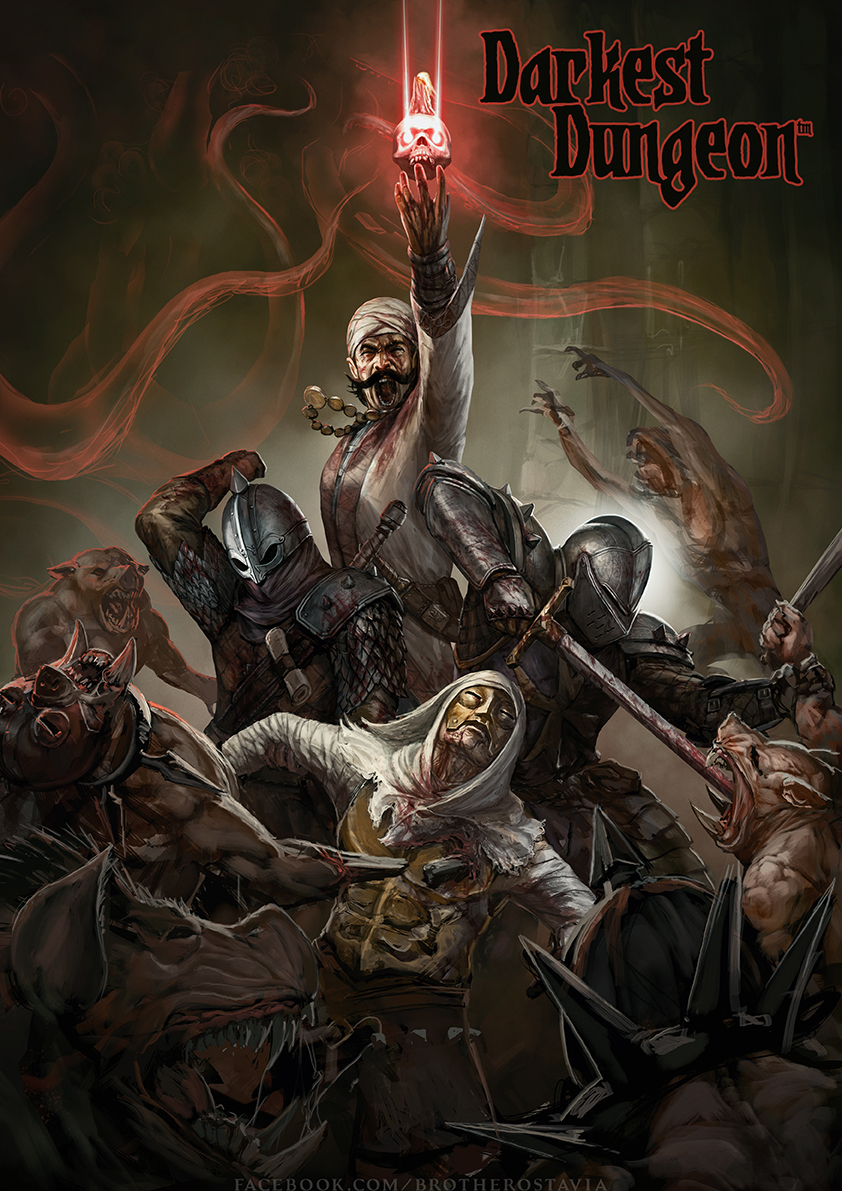 crusader, leper, bounty hunter, and occultist (darkest dungeon) drawn by brotherostavia
