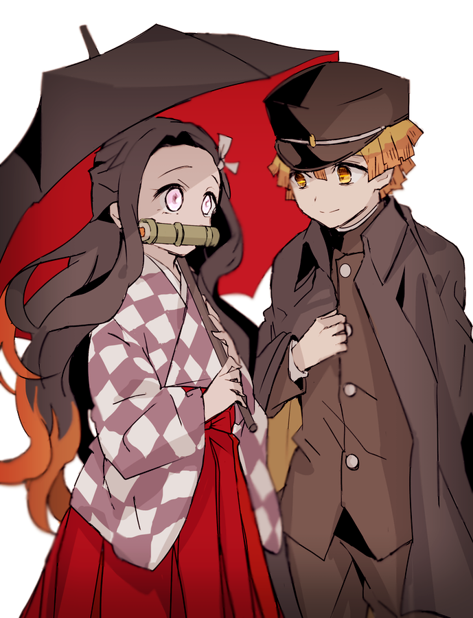kamado nezuko and agatsuma zenitsu (kimetsu no yaiba) drawn by hiiragi_fuyuki
