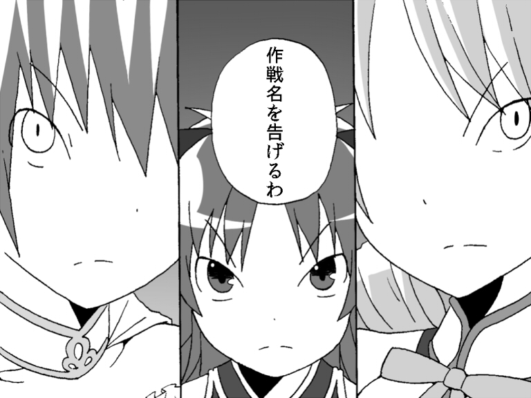 miki sayaka, sakura kyoko, and tomoe mami (mahou shoujo madoka magica) drawn by gogiga_gagagigo