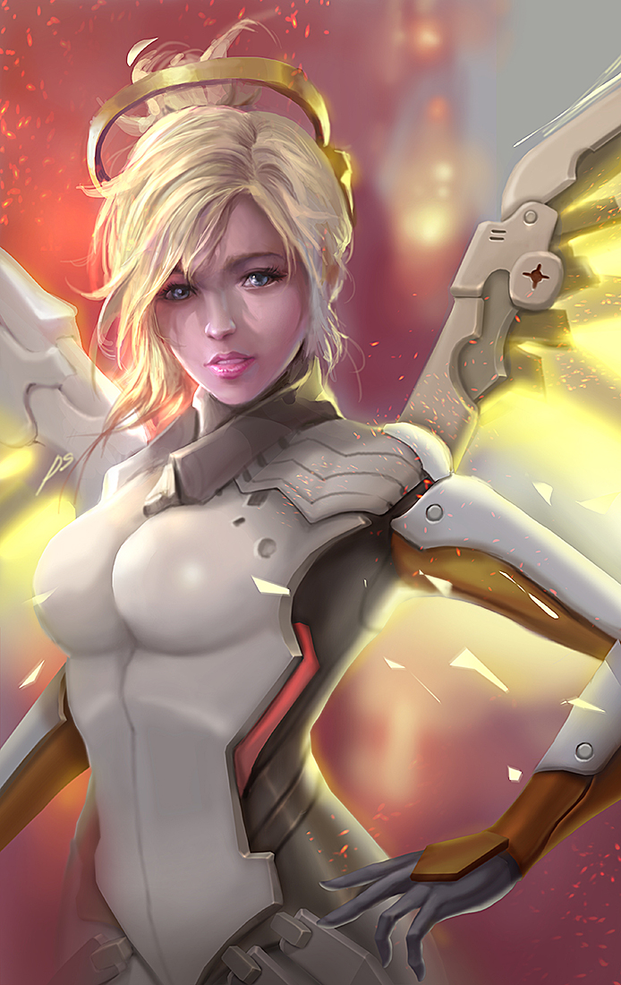 mercy (overwatch and 1 more) drawn by derrick_song