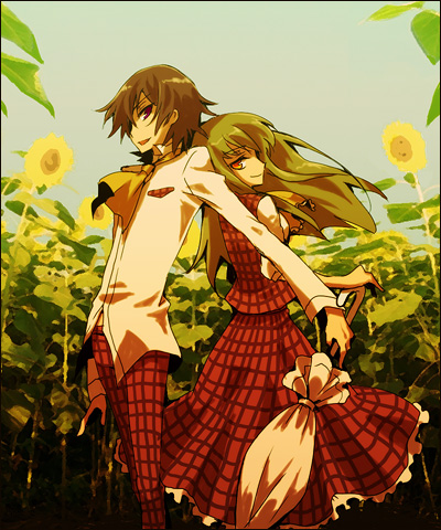 kazami yuuka, c.c., and lelouch vi britannia (touhou and 1 more) drawn by mecco