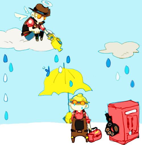 engineer, sniper, red engineer, and red sniper (team fortress 2) drawn by 22_(tak_ja)
