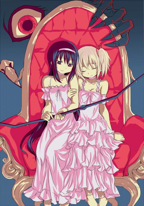 akemi homura and kaname madoka (mahou shoujo madoka magica) drawn by fujikawa_daichi