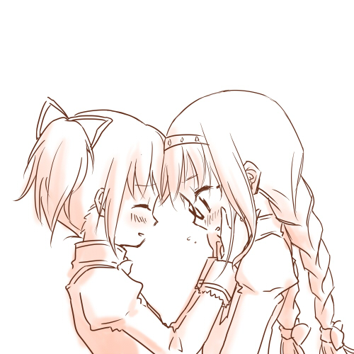 akemi homura and kaname madoka (mahou shoujo madoka magica) drawn by makoto_(dandelion)