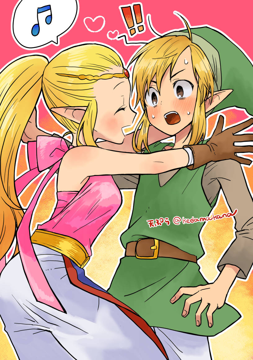link and princess zelda (the legend of zelda and 1 more) drawn by maton_(tranp)