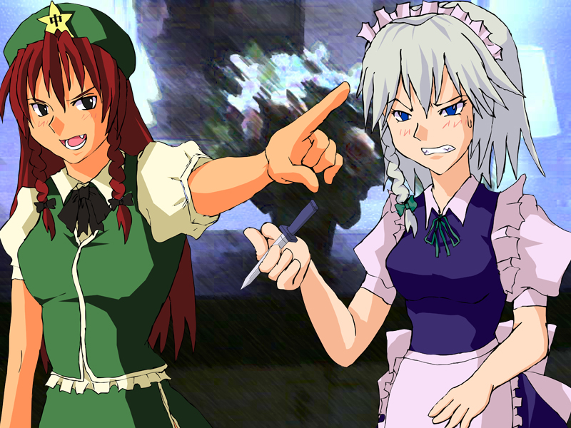 izayoi sakuya, hong meiling, beatrice, and ushiromiya battler (touhou and 1 more) drawn by alz-cra