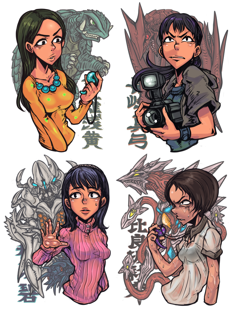 gamera, gyaos, legion, iris, hirasaka ayana, and 3 more (gamera and 3 more) drawn by tagane