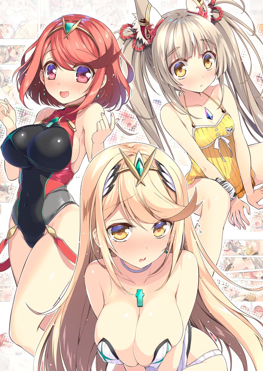 nia, pyra, and mythra (xenoblade chronicles and 1 more) drawn by watsuki_ayamo