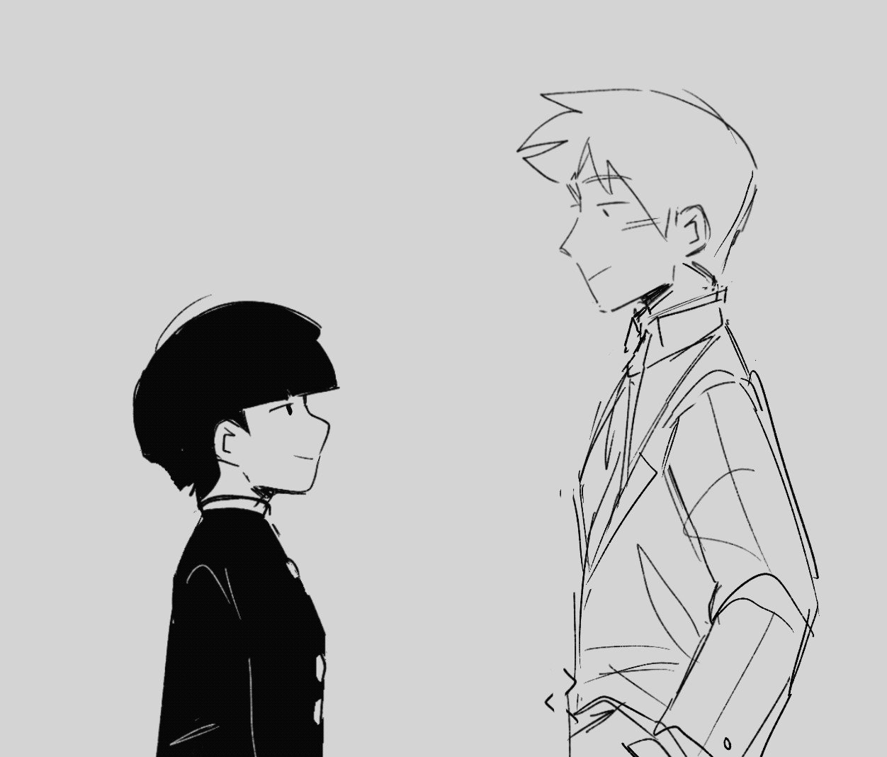 kageyama shigeo and reigen arataka (mob psycho 100) drawn by mp100days