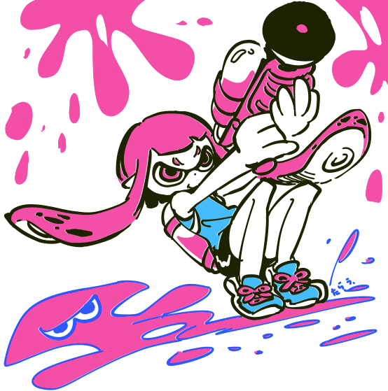 inkling player character and inkling girl (splatoon and 1 more) drawn by karaagetarou