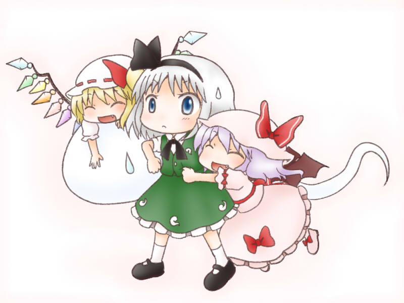 remilia scarlet, flandre scarlet, and konpaku youmu (touhou) drawn by nimu_(siroirousagi)