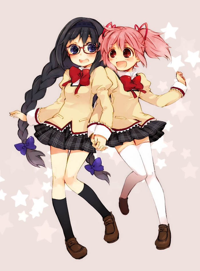 akemi homura and kaname madoka (mahou shoujo madoka magica) drawn by yukkii