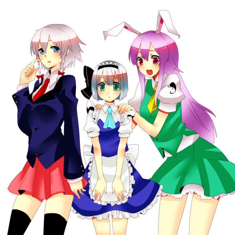 izayoi sakuya, konpaku youmu, and reisen udongein inaba (touhou) drawn by yutazou