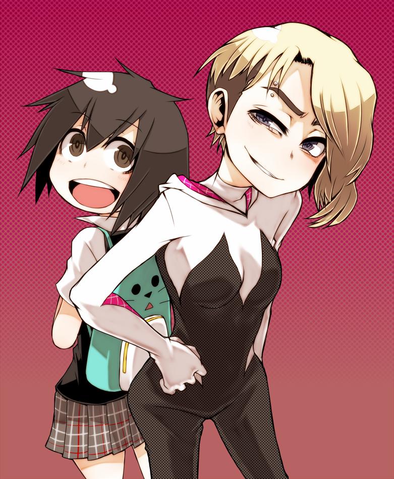 spider-gwen, gwen stacy, and peni parker (marvel and 3 more) drawn by ayame_hashinimasen