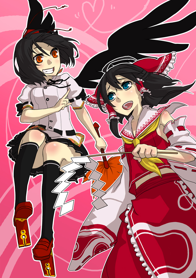 hakurei reimu and shameimaru aya (touhou) drawn by robo8