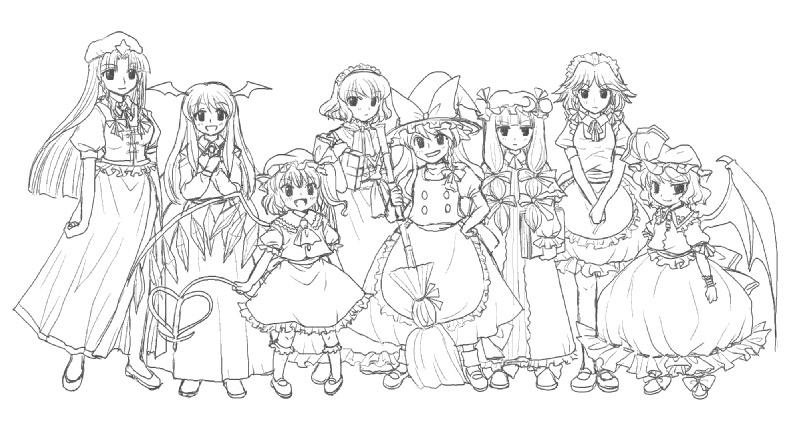 kirisame marisa, remilia scarlet, flandre scarlet, izayoi sakuya, alice margatroid, and 3 more (touhou) drawn by mikagami_hiyori