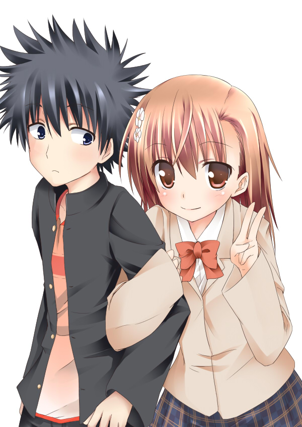 misaka mikoto and kamijou touma (toaru majutsu no index and 1 more) drawn by hisae_(hisae_collect)