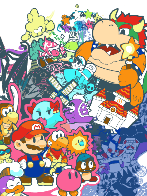 mario, bowser, piranha plant, goomba, shy guy, and 25 more (mario and 2 more) drawn by kuboba_(guroppa)