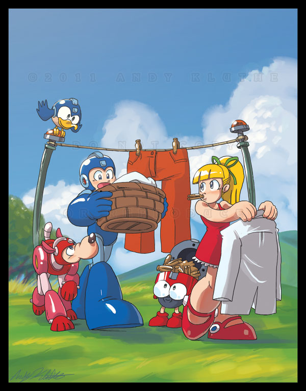 roll, mega man, rush, beat, and eddie (mega man) drawn by andy_kluthe