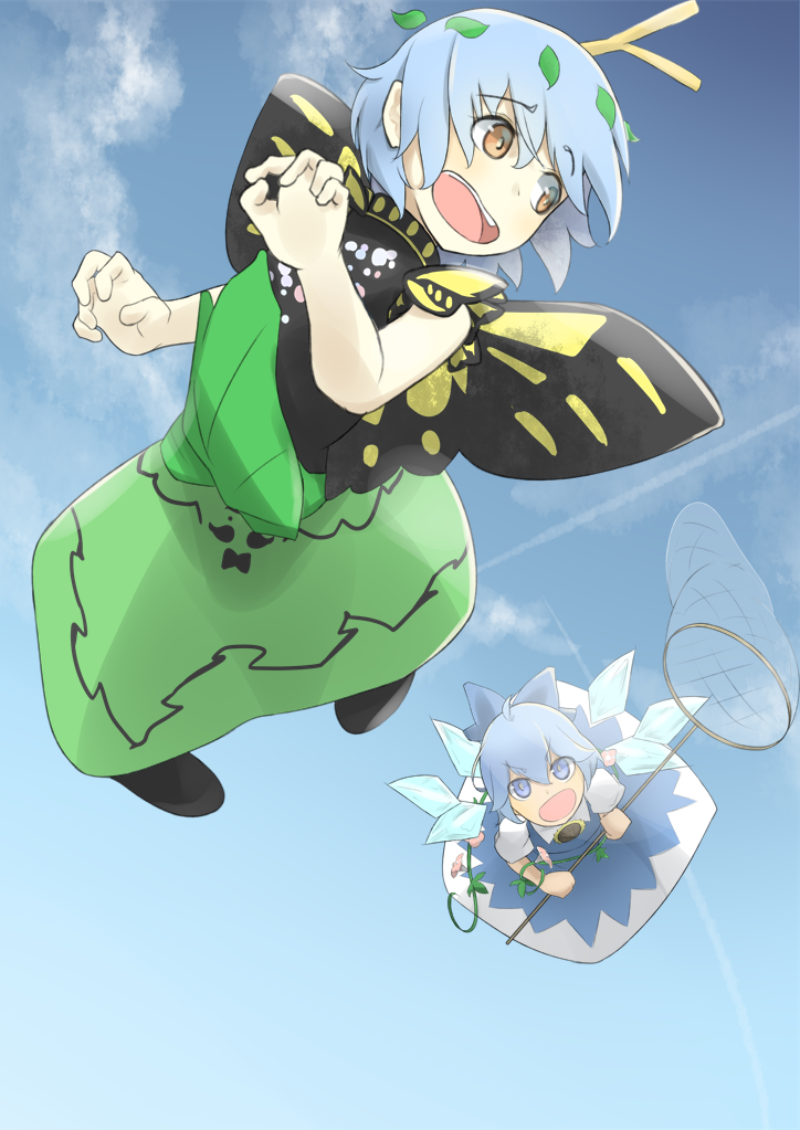 cirno, eternity larva, and tanned cirno (touhou and 1 more) drawn by mknongr