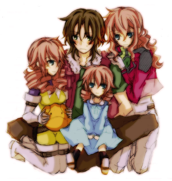 haro, feldt grace, lockon stratos, and neil dylandy (gundam and 1 more) drawn by touko12