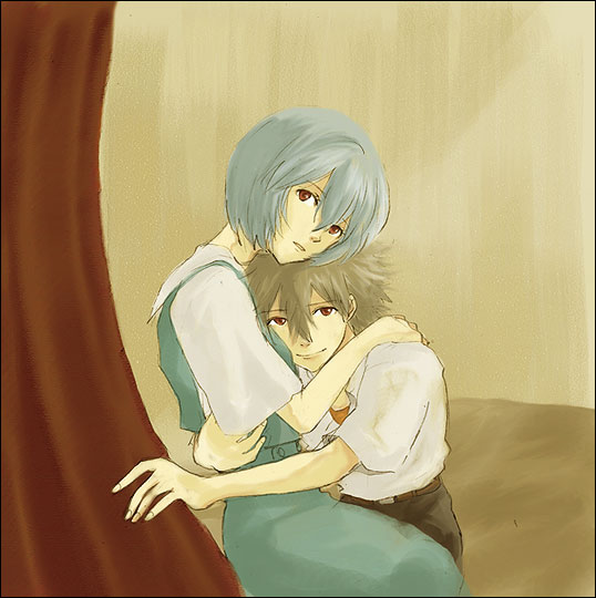 ayanami rei and nagisa kaworu (neon genesis evangelion) drawn by lrk